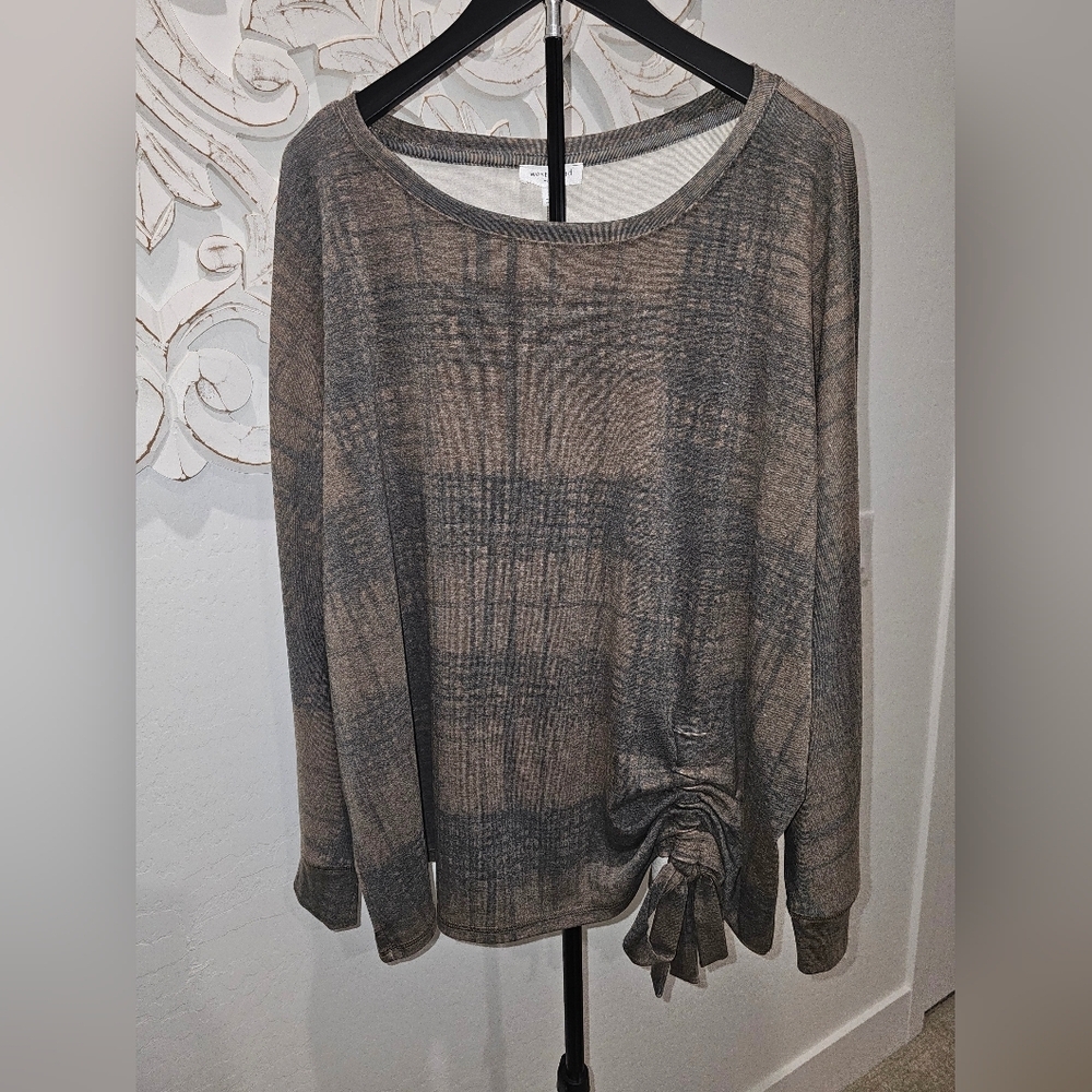 NWT Westbound Soft Gray and Brown Plaid Sweater Women's Size 2X